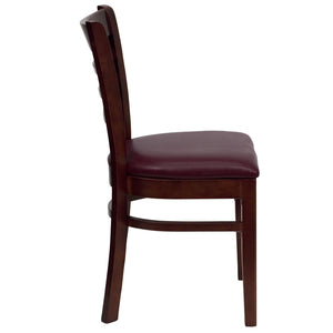 English Elm HERCULES Series Ladder Back Dining Chair - Durable Cherry Wood Design for Restaurants & Cafés Burgundy Vinyl Seat/Mahogany Wood Frame XU-DGW0005LAD-MAH-BURV-GG