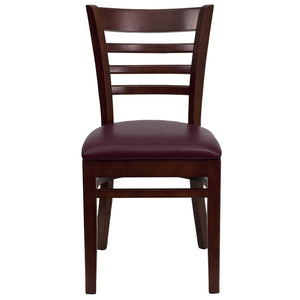 English Elm HERCULES Series Ladder Back Dining Chair - Durable Cherry Wood Design for Restaurants & Cafés Burgundy Vinyl Seat/Mahogany Wood Frame XU-DGW0005LAD-MAH-BURV-GG