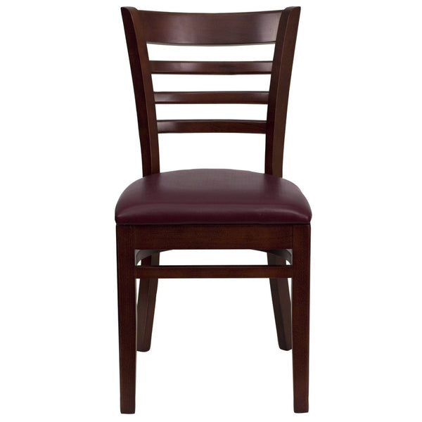 English Elm HERCULES Series Ladder Back Dining Chair - Durable Cherry Wood Design for Restaurants & Cafés Burgundy Vinyl Seat/Mahogany Wood Frame XU-DGW0005LAD-MAH-BURV-GG