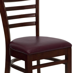 English Elm HERCULES Series Ladder Back Dining Chair - Durable Cherry Wood Design for Restaurants & Cafés Burgundy Vinyl Seat/Mahogany Wood Frame XU-DGW0005LAD-MAH-BURV-GG
