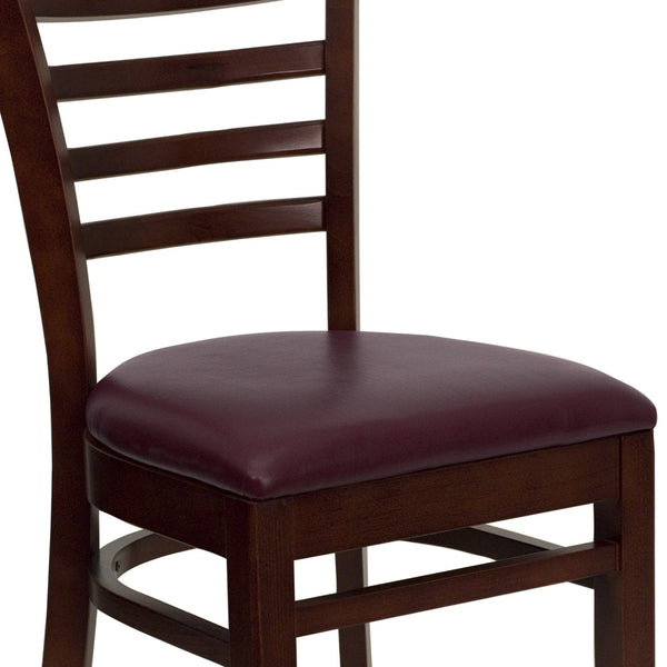 English Elm HERCULES Series Ladder Back Dining Chair - Durable Cherry Wood Design for Restaurants & Cafés Burgundy Vinyl Seat/Mahogany Wood Frame XU-DGW0005LAD-MAH-BURV-GG