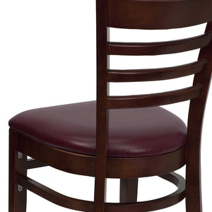 English Elm HERCULES Series Ladder Back Dining Chair - Durable Cherry Wood Design for Restaurants & Cafés Burgundy Vinyl Seat/Mahogany Wood Frame XU-DGW0005LAD-MAH-BURV-GG