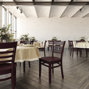 English Elm HERCULES Series Ladder Back Dining Chair - Durable Cherry Wood Design for Restaurants & Cafés Mahogany Wood Seat/Mahogany Wood Frame XU-DGW0005LAD-MAH-GG