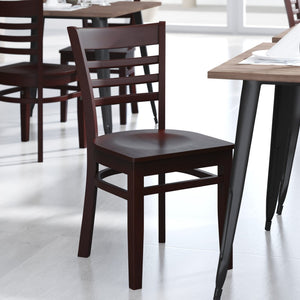 English Elm HERCULES Series Ladder Back Dining Chair - Durable Cherry Wood Design for Restaurants & Cafés Mahogany Wood Seat/Mahogany Wood Frame XU-DGW0005LAD-MAH-GG