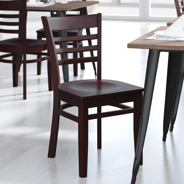 English Elm HERCULES Series Ladder Back Dining Chair - Durable Cherry Wood Design for Restaurants & Cafés Mahogany Wood Seat/Mahogany Wood Frame XU-DGW0005LAD-MAH-GG