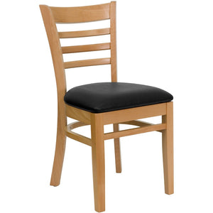 English Elm HERCULES Series Ladder Back Dining Chair - Durable Cherry Wood Design for Restaurants & Cafés Black Vinyl Seat/Natural Wood Frame XU-DGW0005LAD-NAT-BLKV-GG