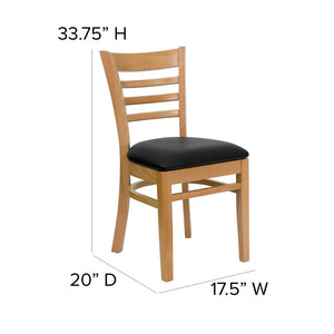 English Elm HERCULES Series Ladder Back Dining Chair - Durable Cherry Wood Design for Restaurants & Cafés Black Vinyl Seat/Natural Wood Frame XU-DGW0005LAD-NAT-BLKV-GG