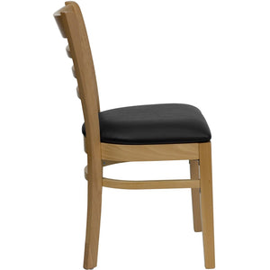 English Elm HERCULES Series Ladder Back Dining Chair - Durable Cherry Wood Design for Restaurants & Cafés Black Vinyl Seat/Natural Wood Frame XU-DGW0005LAD-NAT-BLKV-GG