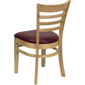English Elm HERCULES Series Ladder Back Dining Chair - Durable Cherry Wood Design for Restaurants & Cafés Burgundy Vinyl Seat/Natural Wood Frame XU-DGW0005LAD-NAT-BURV-GG