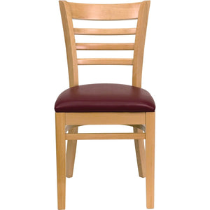English Elm HERCULES Series Ladder Back Dining Chair - Durable Cherry Wood Design for Restaurants & Cafés Burgundy Vinyl Seat/Natural Wood Frame XU-DGW0005LAD-NAT-BURV-GG