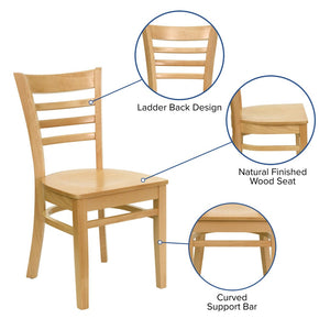 English Elm HERCULES Series Ladder Back Dining Chair - Durable Cherry Wood Design for Restaurants & Cafés Natural Wood Seat/Natural Wood Frame XU-DGW0005LAD-NAT-GG