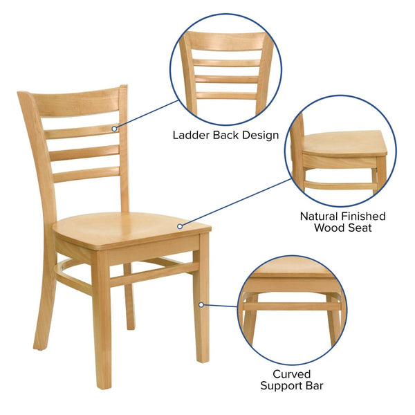 English Elm HERCULES Series Ladder Back Dining Chair - Durable Cherry Wood Design for Restaurants & Cafés Natural Wood Seat/Natural Wood Frame XU-DGW0005LAD-NAT-GG