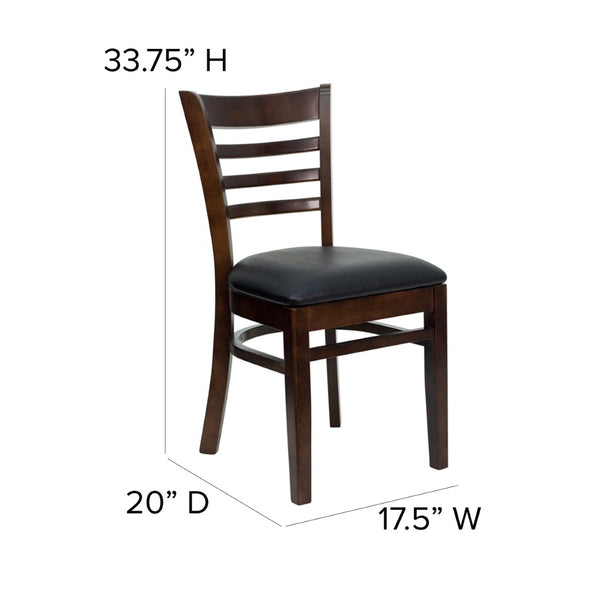 English Elm HERCULES Series Ladder Back Dining Chair - Durable Cherry Wood Design for Restaurants & Cafés Black Vinyl Seat/Walnut Wood Frame XU-DGW0005LAD-WAL-BLKV-GG