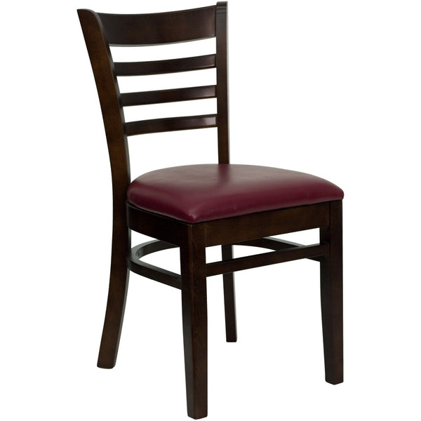English Elm HERCULES Series Ladder Back Dining Chair - Durable Cherry Wood Design for Restaurants & Cafés Burgundy Vinyl Seat/Walnut Wood Frame XU-DGW0005LAD-WAL-BURV-GG