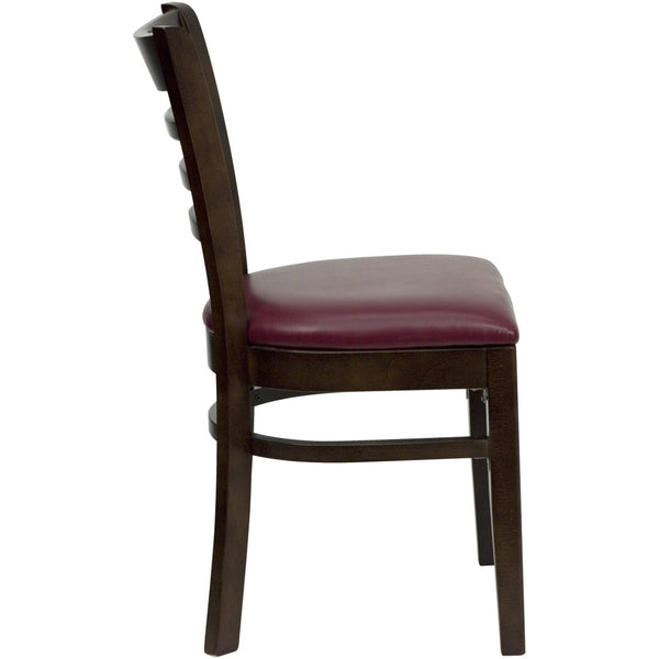 English Elm HERCULES Series Ladder Back Dining Chair - Durable Cherry Wood Design for Restaurants & Cafés Burgundy Vinyl Seat/Walnut Wood Frame XU-DGW0005LAD-WAL-BURV-GG