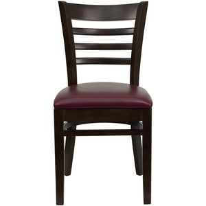 English Elm HERCULES Series Ladder Back Dining Chair - Durable Cherry Wood Design for Restaurants & Cafés Burgundy Vinyl Seat/Walnut Wood Frame XU-DGW0005LAD-WAL-BURV-GG