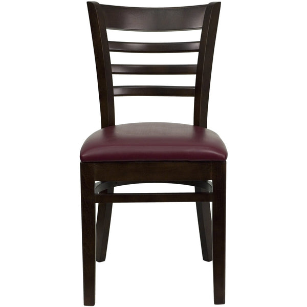 English Elm HERCULES Series Ladder Back Dining Chair - Durable Cherry Wood Design for Restaurants & Cafés Burgundy Vinyl Seat/Walnut Wood Frame XU-DGW0005LAD-WAL-BURV-GG