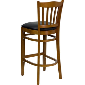 English Elm HERCULES Vertical Slat Back Barstool with Durable Design and Comfort for Restaurants and Homes Black Vinyl Seat/Cherry Wood Frame XU-DGW0008BARVRT-CHY-BLKV-GG