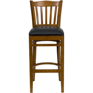 English Elm HERCULES Vertical Slat Back Barstool with Durable Design and Comfort for Restaurants and Homes Black Vinyl Seat/Cherry Wood Frame XU-DGW0008BARVRT-CHY-BLKV-GG