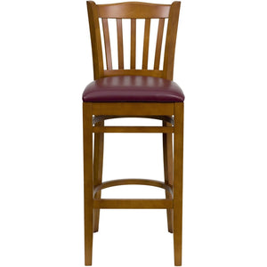 English Elm HERCULES Vertical Slat Back Barstool with Durable Design and Comfort for Restaurants and Homes Burgundy Vinyl Seat/Cherry Wood Frame XU-DGW0008BARVRT-CHY-BURV-GG