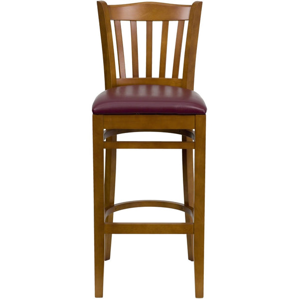 English Elm HERCULES Vertical Slat Back Barstool with Durable Design and Comfort for Restaurants and Homes Burgundy Vinyl Seat/Cherry Wood Frame XU-DGW0008BARVRT-CHY-BURV-GG