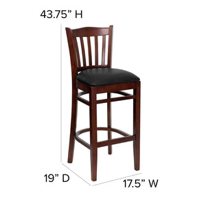 English Elm HERCULES Vertical Slat Back Barstool with Durable Design and Comfort for Restaurants and Homes Black Vinyl Seat/Mahogany Wood Frame XU-DGW0008BARVRT-MAH-BLKV-GG