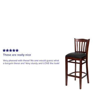 English Elm HERCULES Vertical Slat Back Barstool with Durable Design and Comfort for Restaurants and Homes Black Vinyl Seat/Mahogany Wood Frame XU-DGW0008BARVRT-MAH-BLKV-GG