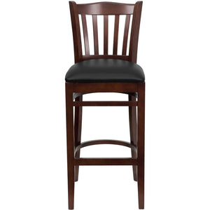 English Elm HERCULES Vertical Slat Back Barstool with Durable Design and Comfort for Restaurants and Homes Black Vinyl Seat/Mahogany Wood Frame XU-DGW0008BARVRT-MAH-BLKV-GG