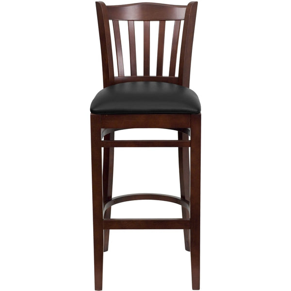 English Elm HERCULES Vertical Slat Back Barstool with Durable Design and Comfort for Restaurants and Homes Black Vinyl Seat/Mahogany Wood Frame XU-DGW0008BARVRT-MAH-BLKV-GG