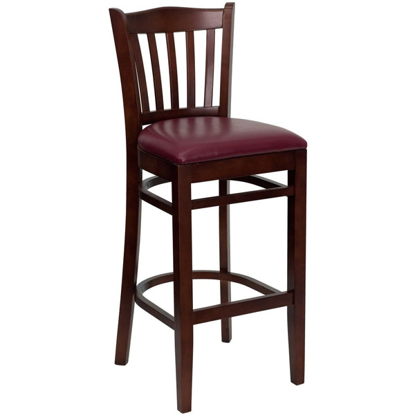 English Elm HERCULES Vertical Slat Back Barstool with Durable Design and Comfort for Restaurants and Homes Burgundy Vinyl Seat/Mahogany Wood Frame XU-DGW0008BARVRT-MAH-BURV-GG