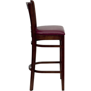 English Elm HERCULES Vertical Slat Back Barstool with Durable Design and Comfort for Restaurants and Homes Burgundy Vinyl Seat/Mahogany Wood Frame XU-DGW0008BARVRT-MAH-BURV-GG
