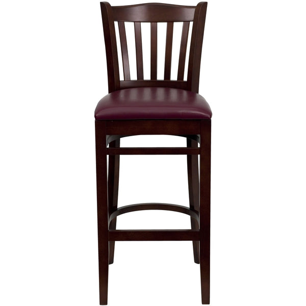 English Elm HERCULES Vertical Slat Back Barstool with Durable Design and Comfort for Restaurants and Homes Burgundy Vinyl Seat/Mahogany Wood Frame XU-DGW0008BARVRT-MAH-BURV-GG