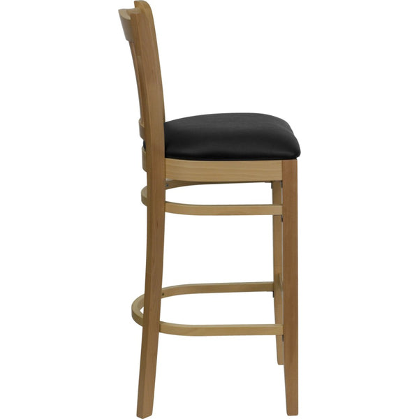 English Elm HERCULES Vertical Slat Back Barstool with Durable Design and Comfort for Restaurants and Homes Black Vinyl Seat/Natural Wood Frame XU-DGW0008BARVRT-NAT-BLKV-GG