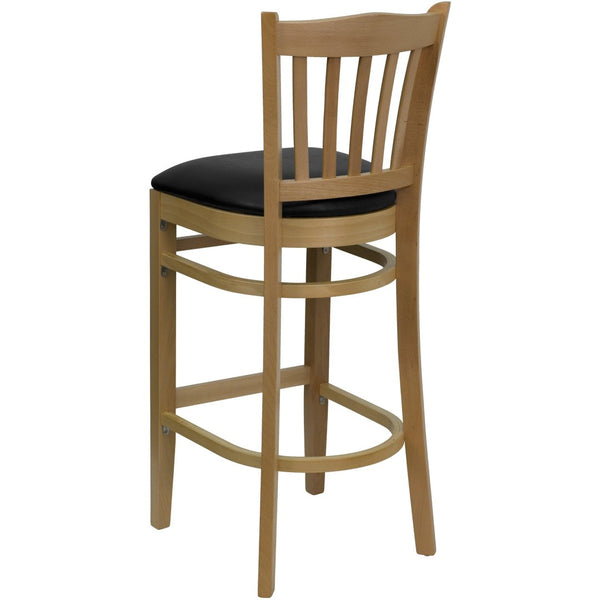 English Elm HERCULES Vertical Slat Back Barstool with Durable Design and Comfort for Restaurants and Homes Black Vinyl Seat/Natural Wood Frame XU-DGW0008BARVRT-NAT-BLKV-GG