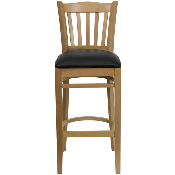English Elm HERCULES Vertical Slat Back Barstool with Durable Design and Comfort for Restaurants and Homes Black Vinyl Seat/Natural Wood Frame XU-DGW0008BARVRT-NAT-BLKV-GG
