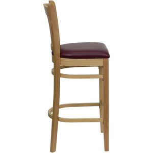English Elm HERCULES Vertical Slat Back Barstool with Durable Design and Comfort for Restaurants and Homes Burgundy Vinyl Seat/Natural Wood Frame XU-DGW0008BARVRT-NAT-BURV-GG