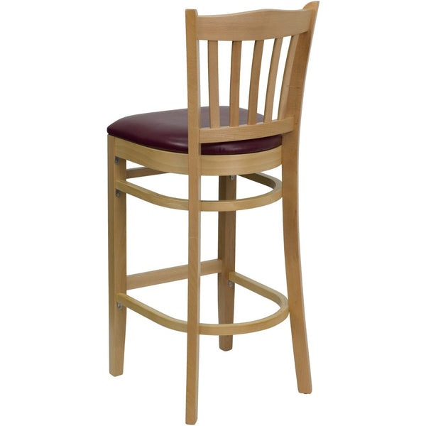 English Elm HERCULES Vertical Slat Back Barstool with Durable Design and Comfort for Restaurants and Homes Burgundy Vinyl Seat/Natural Wood Frame XU-DGW0008BARVRT-NAT-BURV-GG
