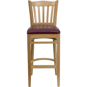 English Elm HERCULES Vertical Slat Back Barstool with Durable Design and Comfort for Restaurants and Homes Burgundy Vinyl Seat/Natural Wood Frame XU-DGW0008BARVRT-NAT-BURV-GG