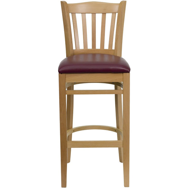 English Elm HERCULES Vertical Slat Back Barstool with Durable Design and Comfort for Restaurants and Homes Burgundy Vinyl Seat/Natural Wood Frame XU-DGW0008BARVRT-NAT-BURV-GG