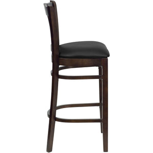 English Elm HERCULES Vertical Slat Back Barstool with Durable Design and Comfort for Restaurants and Homes Black Vinyl Seat/Walnut Wood Frame XU-DGW0008BARVRT-WAL-BLKV-GG