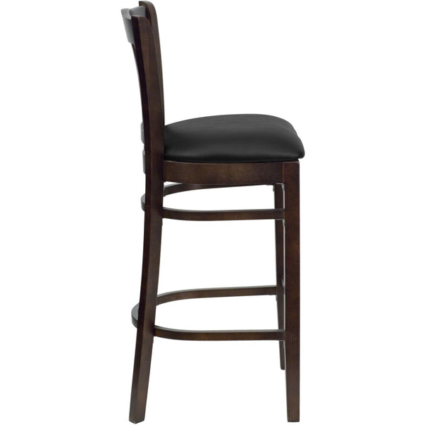 English Elm HERCULES Vertical Slat Back Barstool with Durable Design and Comfort for Restaurants and Homes Black Vinyl Seat/Walnut Wood Frame XU-DGW0008BARVRT-WAL-BLKV-GG