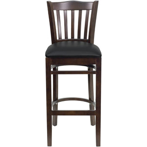 English Elm HERCULES Vertical Slat Back Barstool with Durable Design and Comfort for Restaurants and Homes Black Vinyl Seat/Walnut Wood Frame XU-DGW0008BARVRT-WAL-BLKV-GG