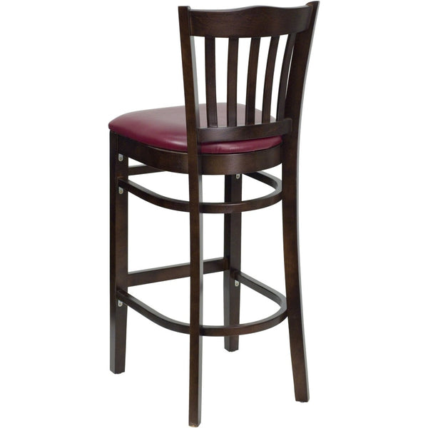 English Elm HERCULES Vertical Slat Back Barstool with Durable Design and Comfort for Restaurants and Homes Burgundy Vinyl Seat/Walnut Wood Frame XU-DGW0008BARVRT-WAL-BURV-GG