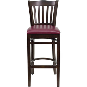 English Elm HERCULES Vertical Slat Back Barstool with Durable Design and Comfort for Restaurants and Homes Burgundy Vinyl Seat/Walnut Wood Frame XU-DGW0008BARVRT-WAL-BURV-GG