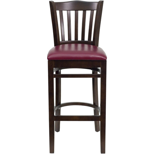 English Elm HERCULES Vertical Slat Back Barstool with Durable Design and Comfort for Restaurants and Homes Burgundy Vinyl Seat/Walnut Wood Frame XU-DGW0008BARVRT-WAL-BURV-GG