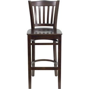 English Elm HERCULES Vertical Slat Back Barstool with Durable Design and Comfort for Restaurants and Homes Walnut Wood Seat/Walnut Wood Frame XU-DGW0008BARVRT-WAL-GG