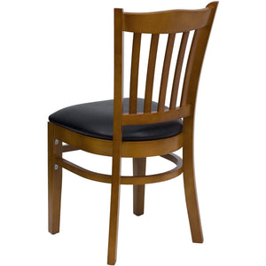 English Elm HERCULES Vertical Slat Back Restaurant Chair - Durable European Hardwood with Comfortable Seating Black Vinyl Seat/Cherry Wood Frame XU-DGW0008VRT-CHY-BLKV-GG