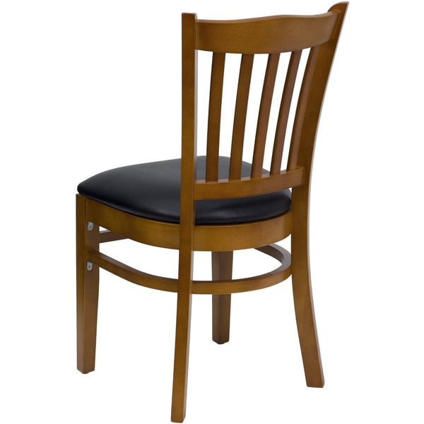 English Elm HERCULES Vertical Slat Back Restaurant Chair - Durable European Hardwood with Comfortable Seating Black Vinyl Seat/Cherry Wood Frame XU-DGW0008VRT-CHY-BLKV-GG