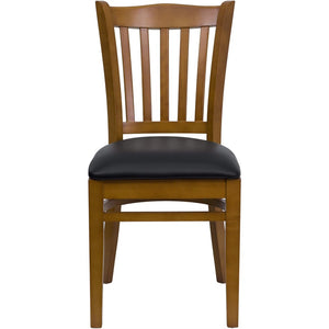 English Elm HERCULES Vertical Slat Back Restaurant Chair - Durable European Hardwood with Comfortable Seating Black Vinyl Seat/Cherry Wood Frame XU-DGW0008VRT-CHY-BLKV-GG