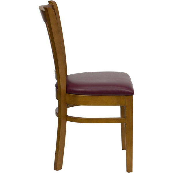 English Elm HERCULES Vertical Slat Back Restaurant Chair - Durable European Hardwood with Comfortable Seating Burgundy Vinyl Seat/Cherry Wood Frame XU-DGW0008VRT-CHY-BURV-GG